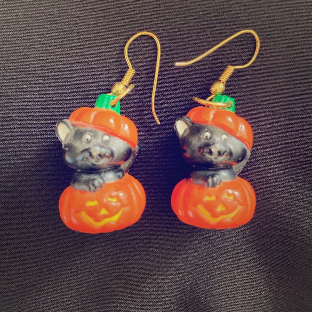 Cat in Pumpkin Drop Earrings